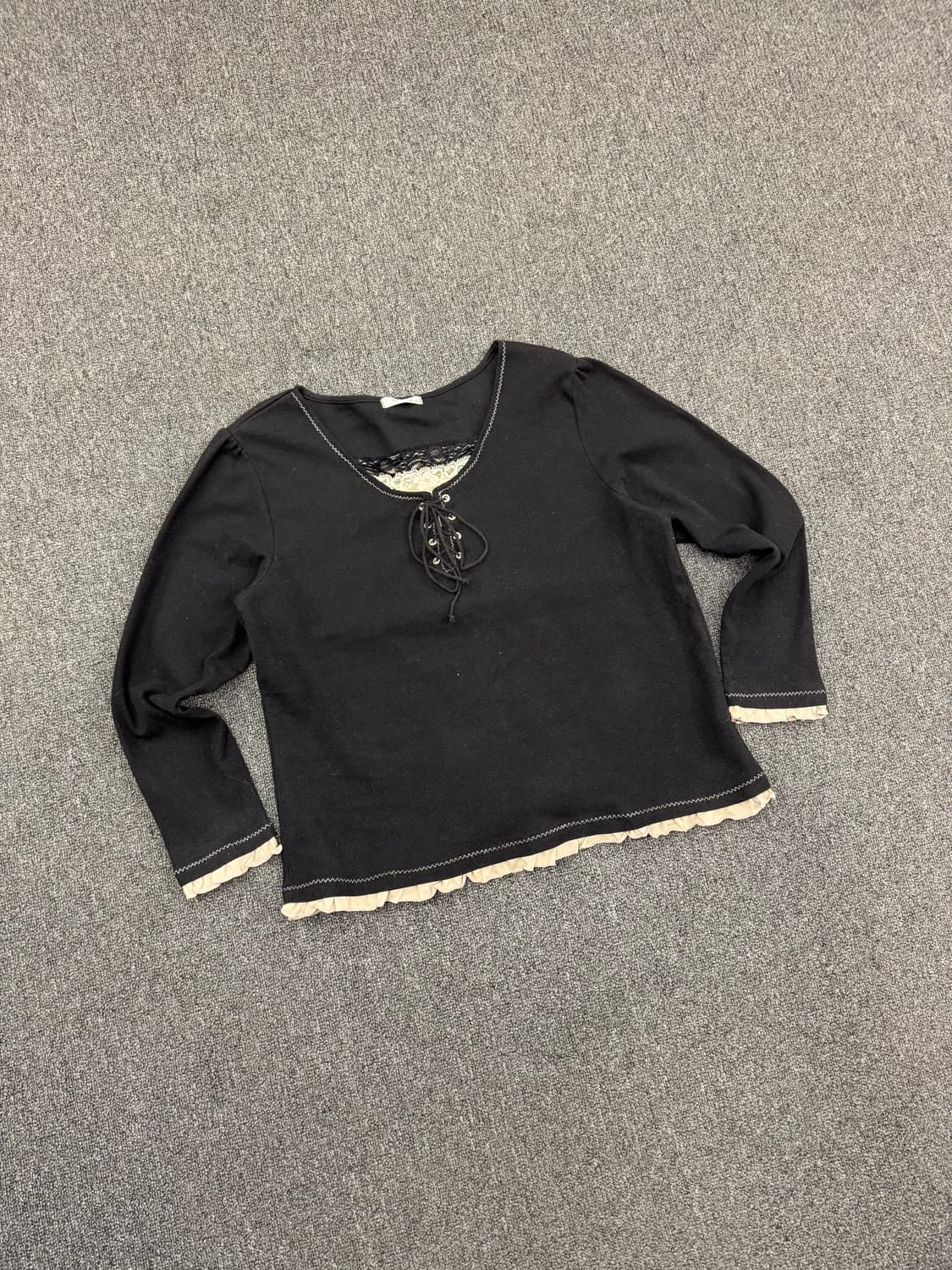 3L)Tea Tam 일본 빈티지 여성 레이스 디테일 블랙 롱슬리브 상품이미지1