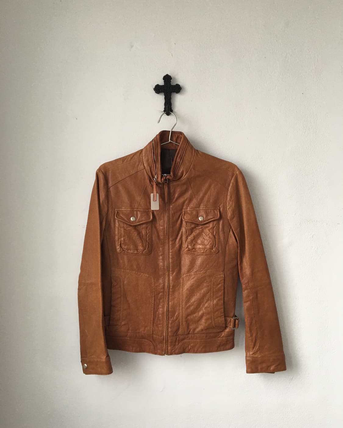 High neck leather jacket 상품이미지1
