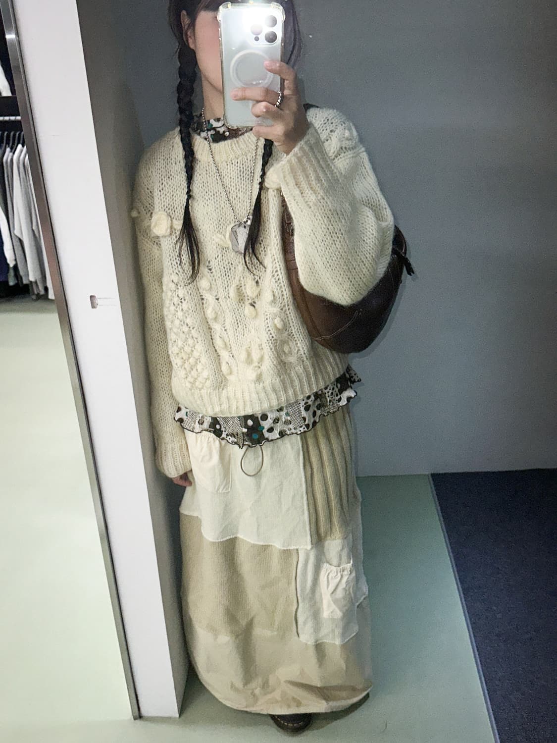 zara knit patchwork maxi skirt 상품이미지3