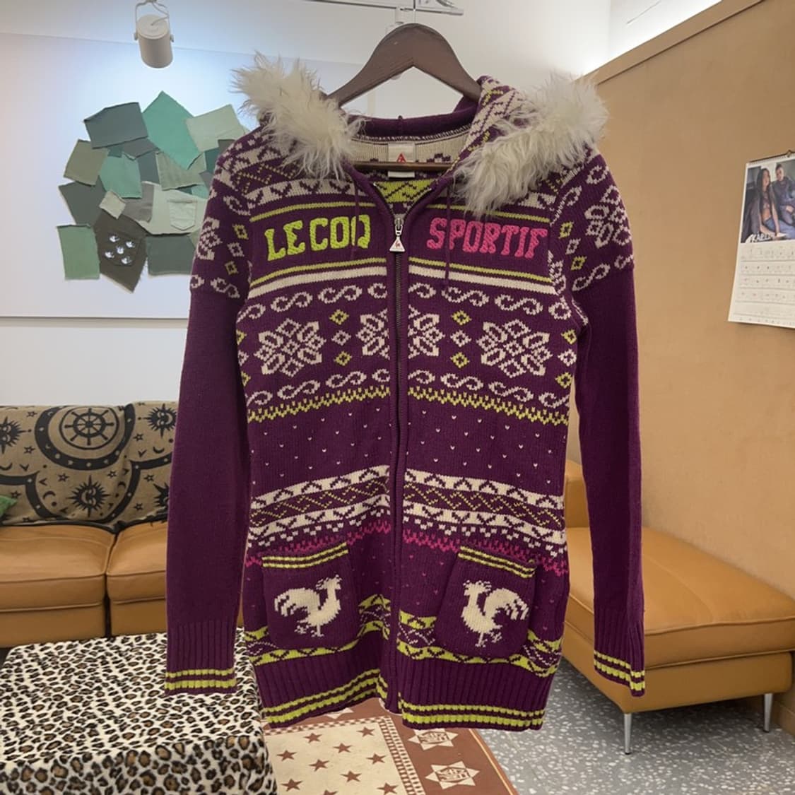 르꼬끄 희귀 Y2K 노르딕 코위찬 털 후드집업 가디건 M C09347 상품이미지3