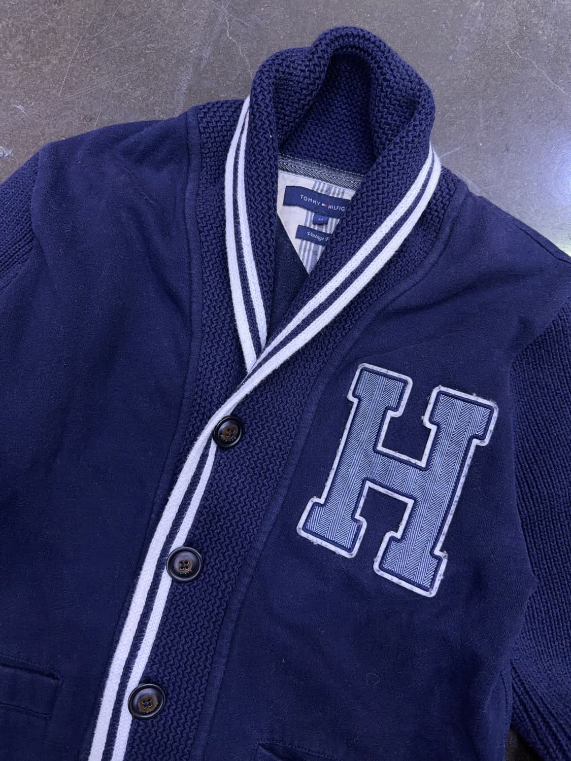 타미힐피거 H 로고 캐쥬얼 숄카라 가디건 네이비 M 상품이미지3