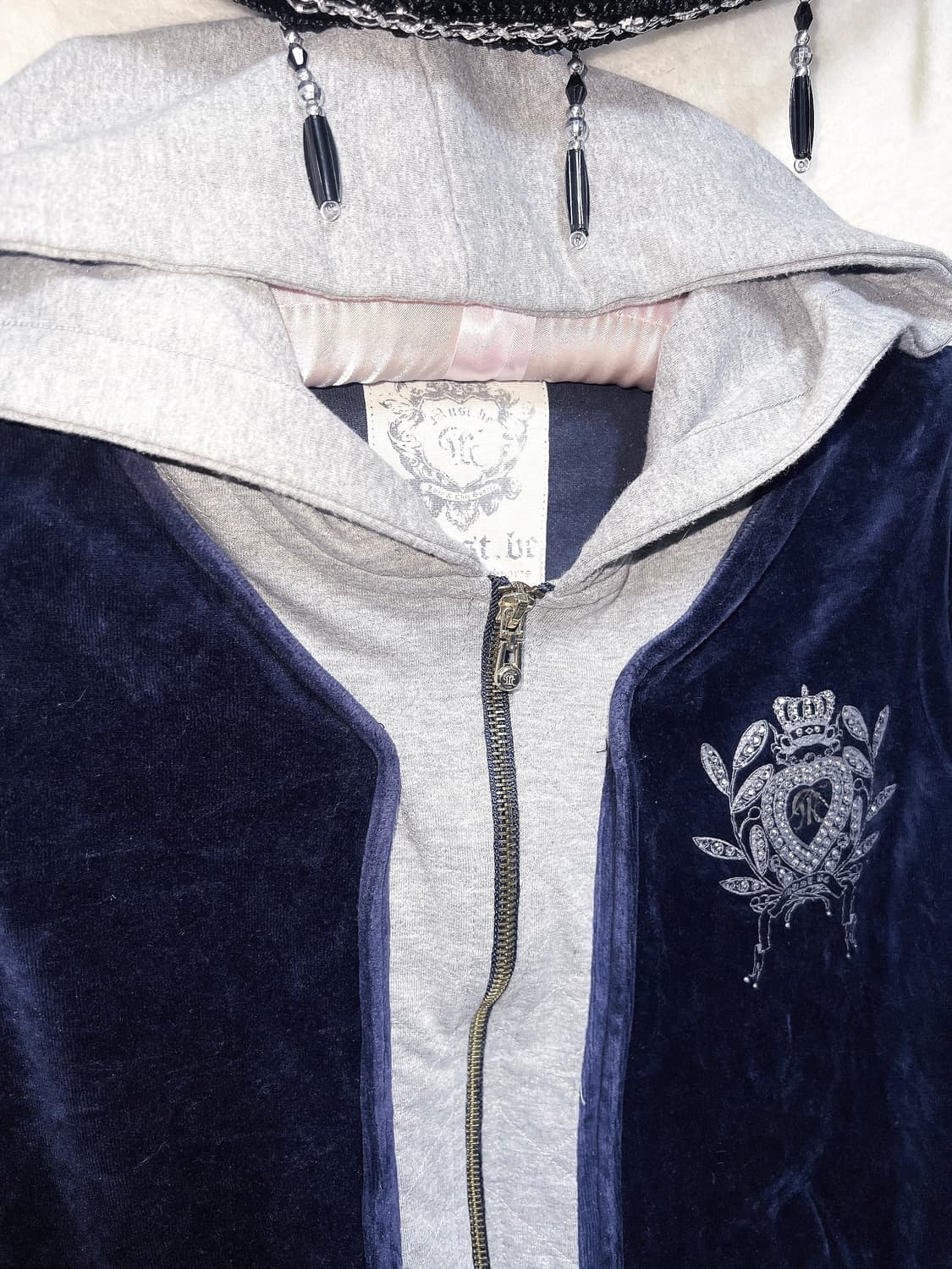 오네갸루 y2k 와투케 펑크 시부야 쥬꾸깔 큐빅 벨벳 후드 집업 핀터 상품이미지9