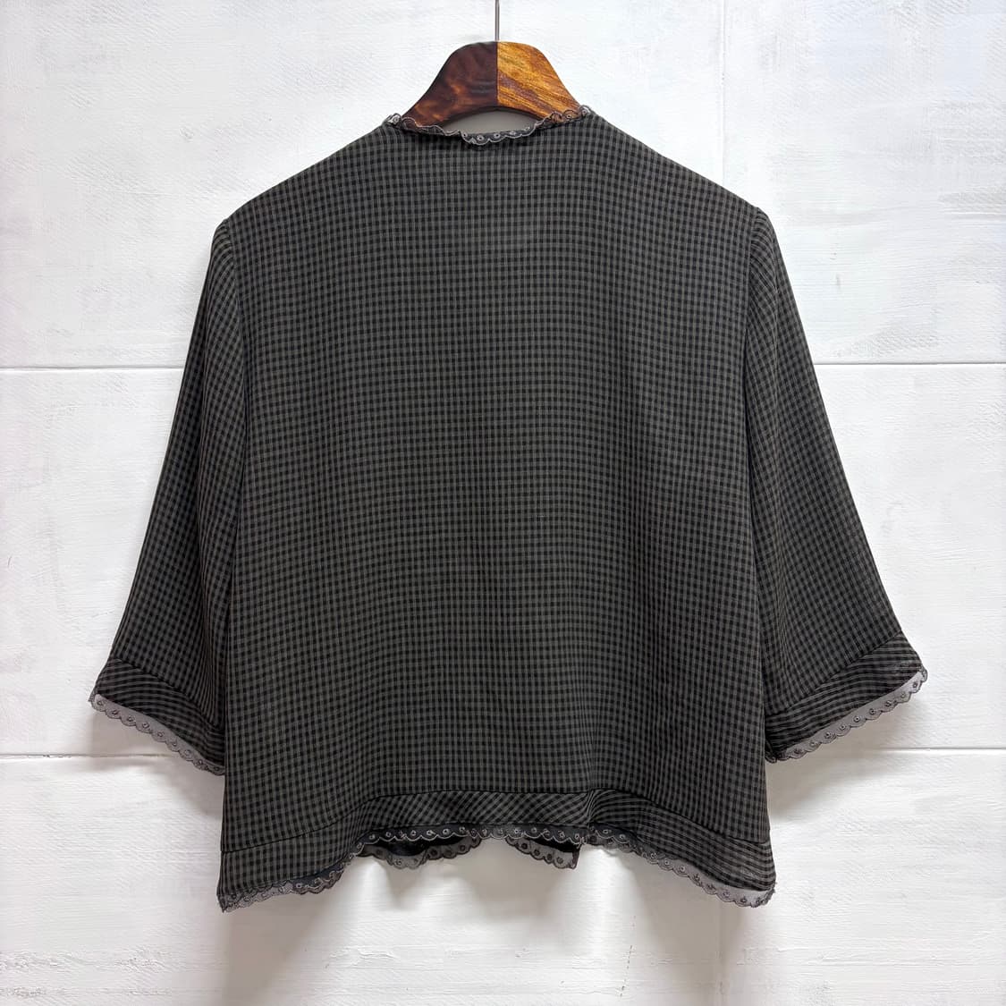 시스루 레이스 플라워 하구미 모리걸 체크 블라우스 M  JPN 상품이미지4