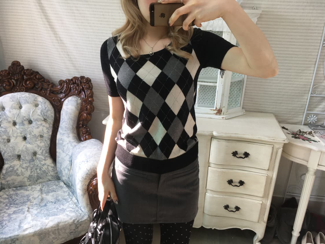 일본빈티지 로걀 아가일 탑 상품이미지3