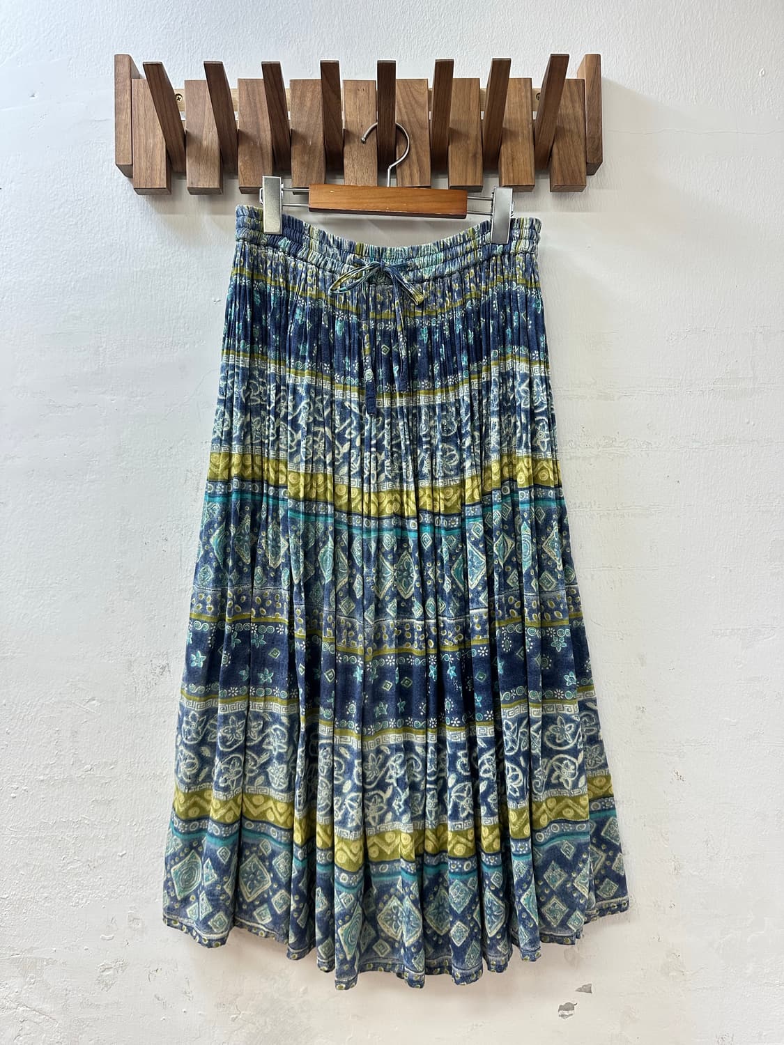 일본빈티지 블루 멀티 패턴 에스닉 히피 스트라이프 밴딩 스커트 상품이미지1