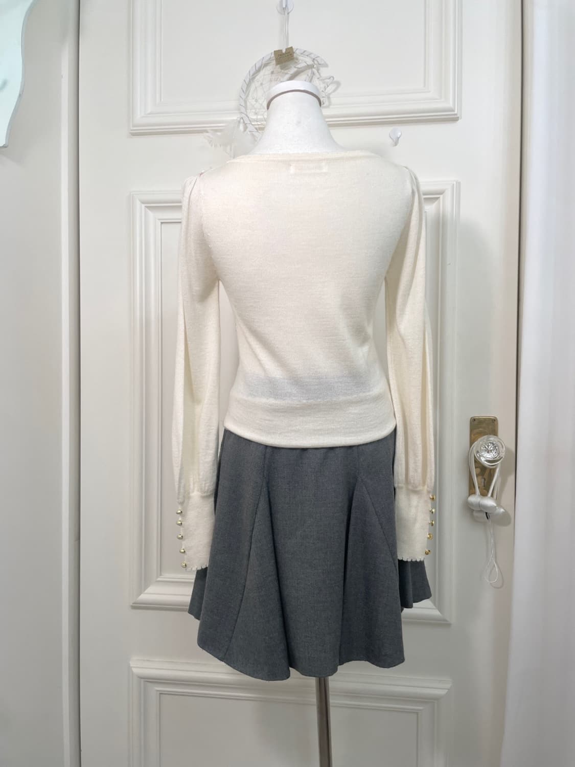 FEROUX gray back bow flare midi skirt 상품이미지8