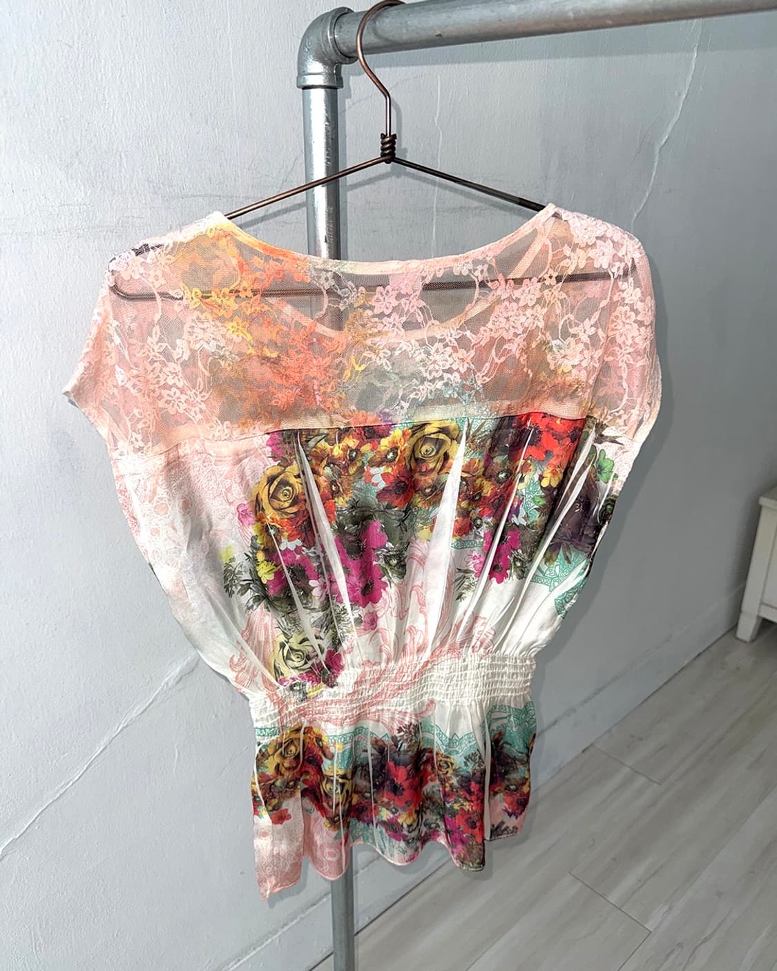 Y2K Lace Mesh Flower Graphic Half Sleeve 상품이미지8