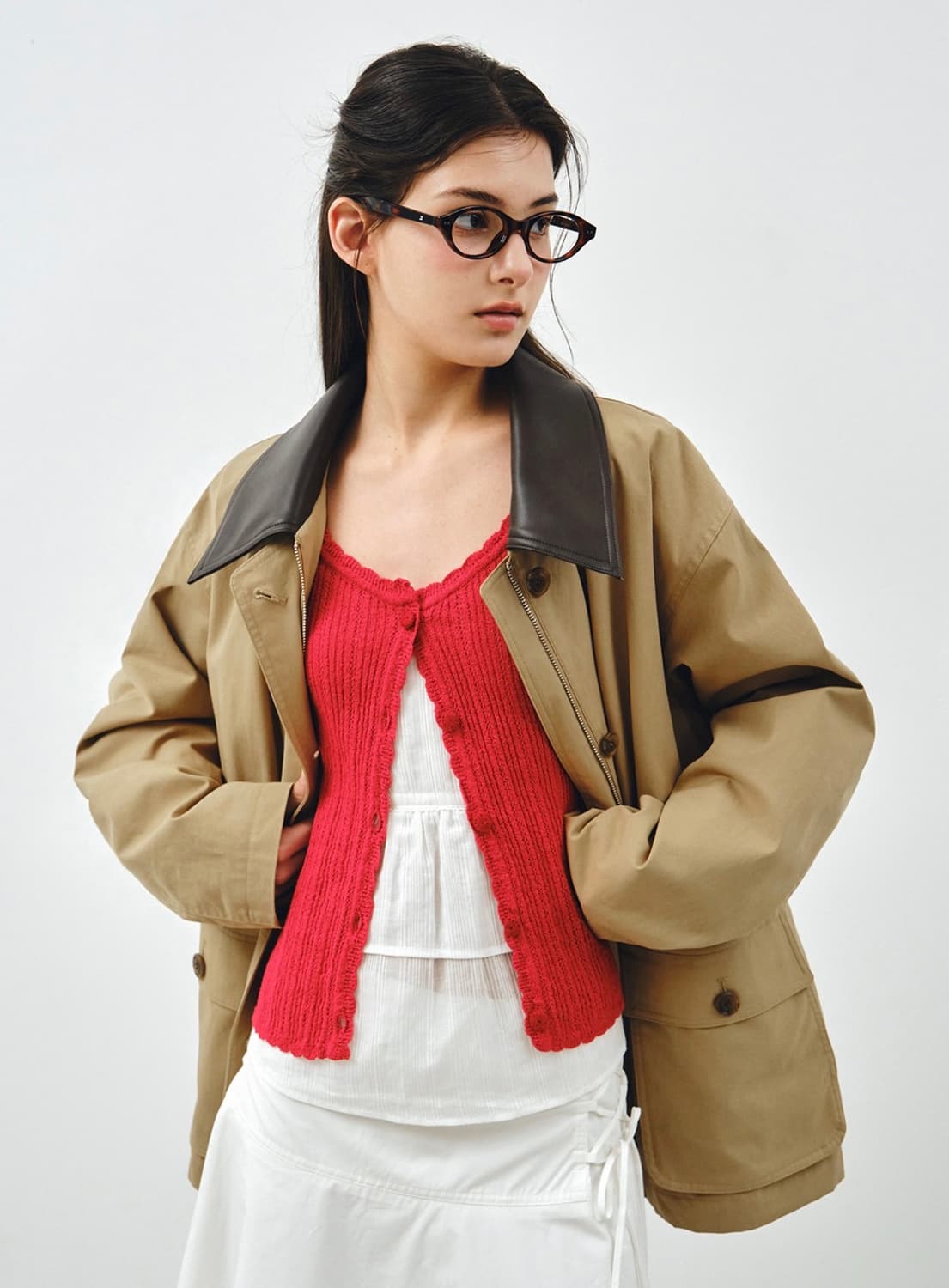 새제품) 몽돌 코튼 워크 하프 자켓 베이지 상품이미지3