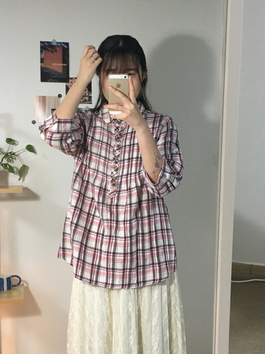 러블리 핑크 블라우스+GU 레이스 아이보리 스커트 상품이미지1