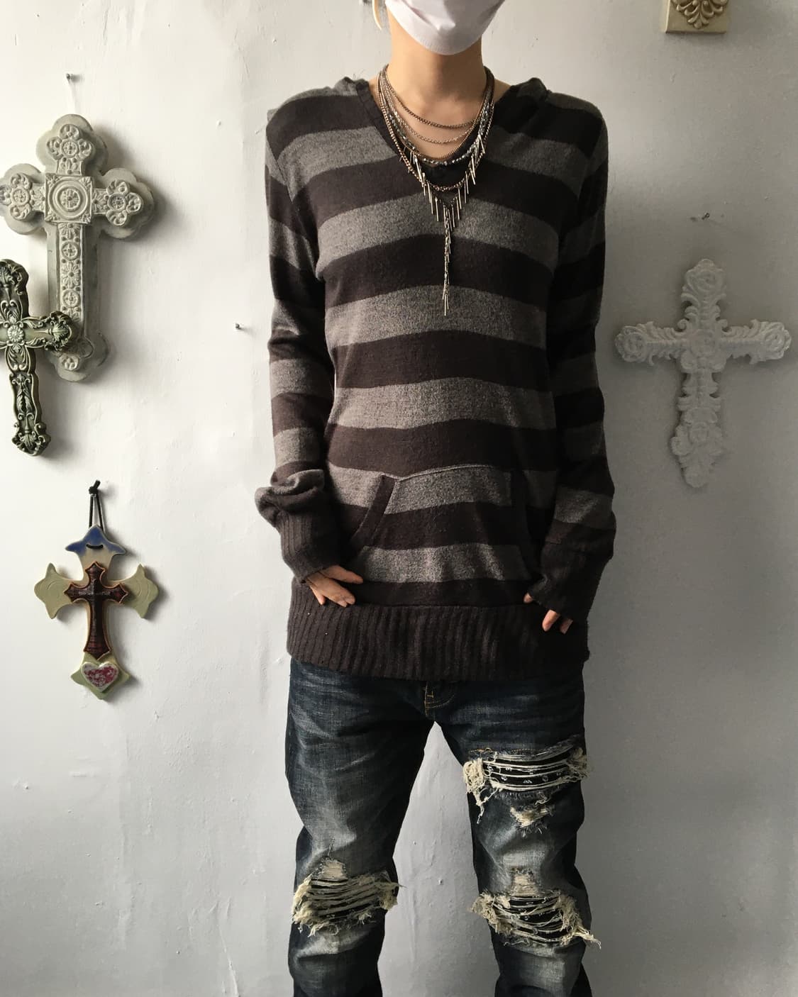 Stripe pattern hood knit 상품이미지7