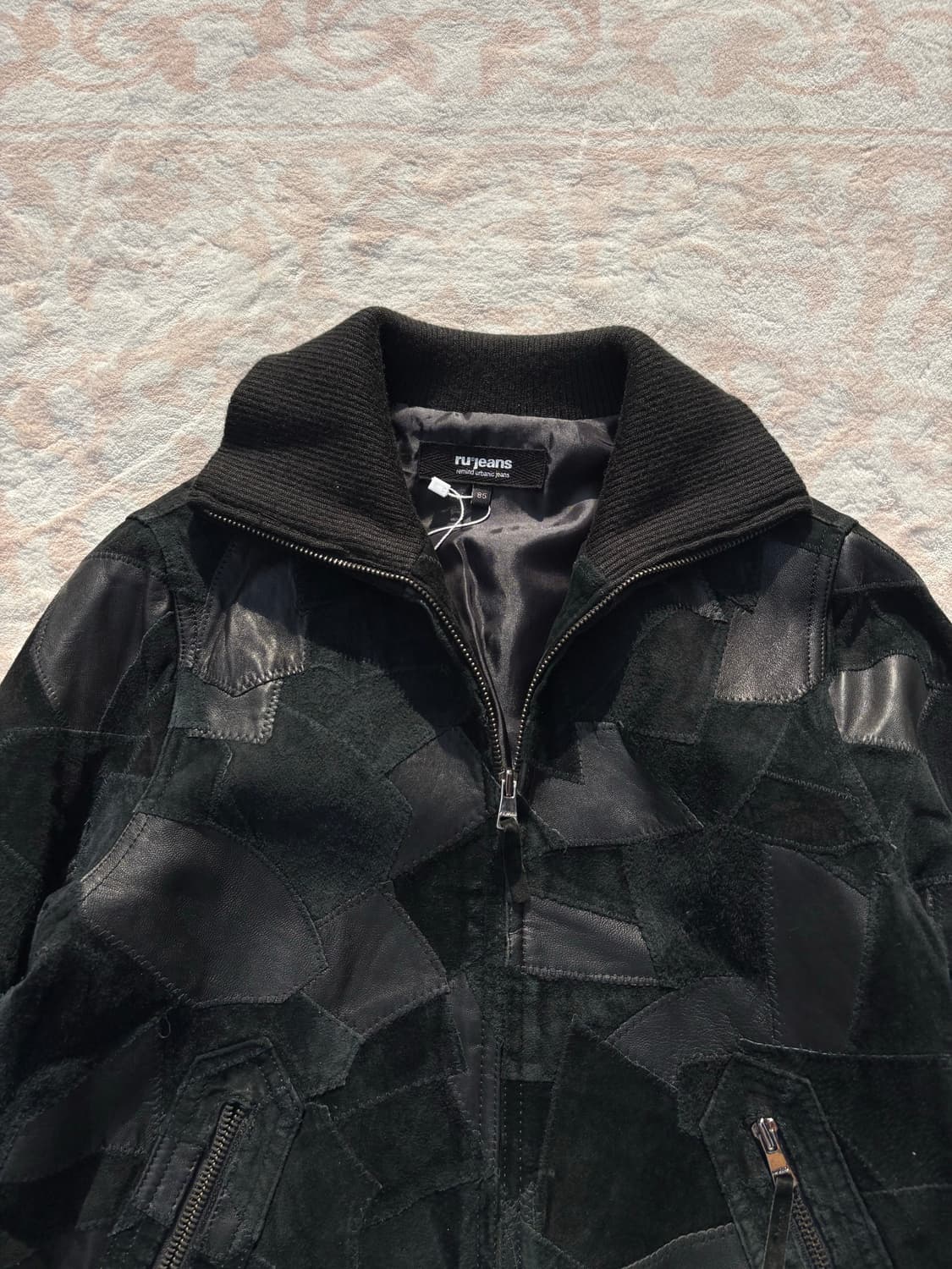 RU Jeans 패치워크 블랙 리얼레더 크롭 봄버자켓 상품이미지3