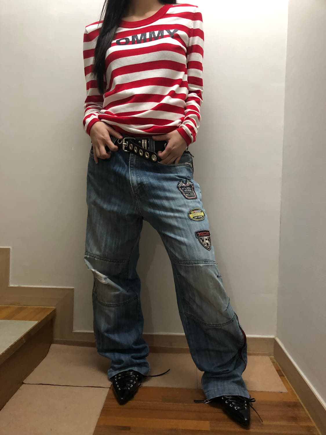 빈티지 타미힐피거 레드 스트라이프 니트 상품이미지8