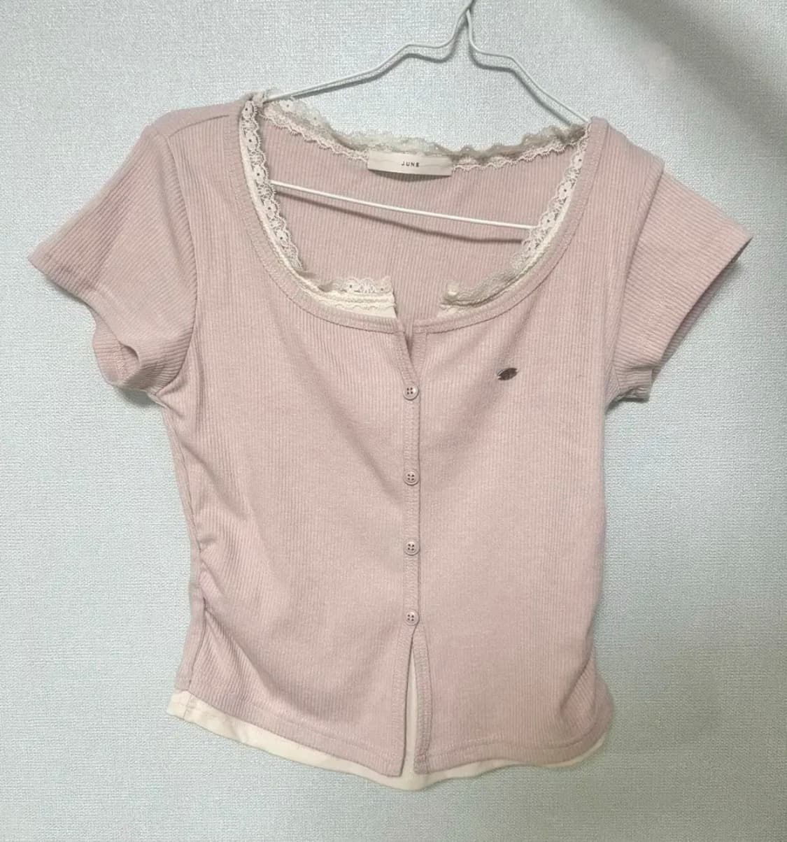 핑크 반팔 레이스 티셔츠 빈티지 상품이미지1