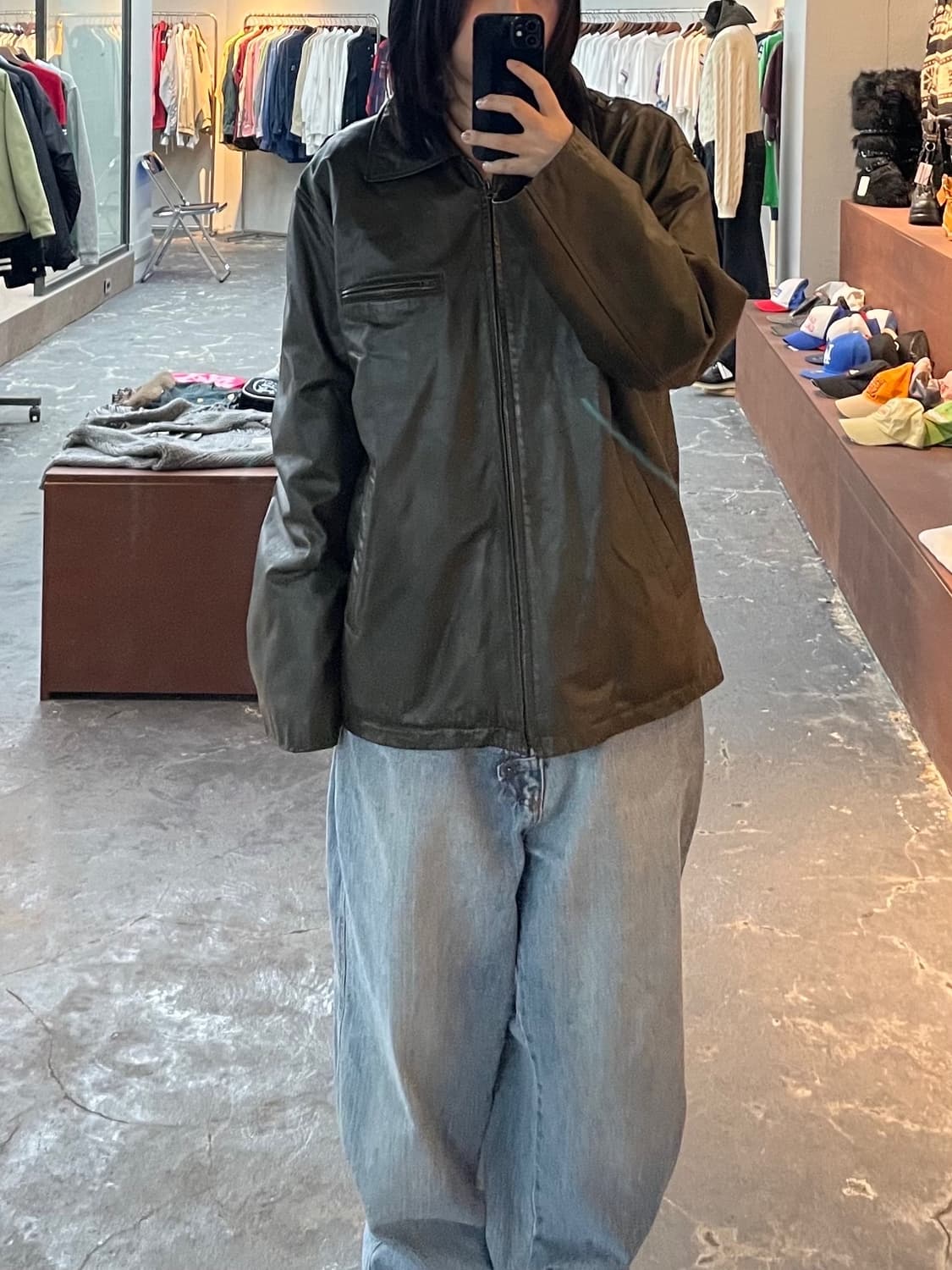 빈티지 딥 카키 소가죽 라이더재킷 H925 상품이미지1