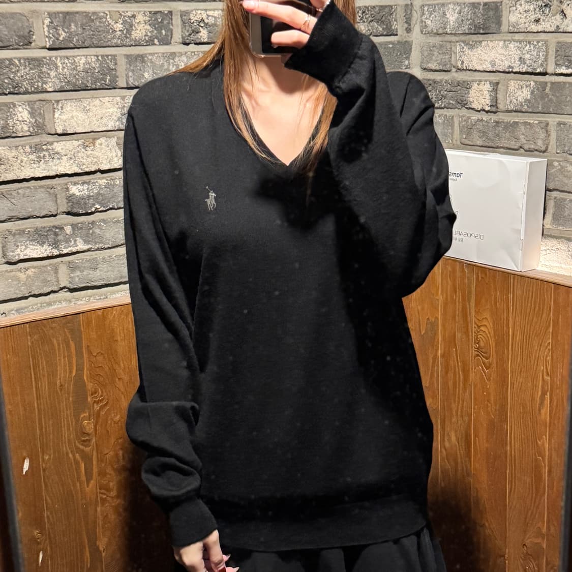 M) 폴로 랄프로렌 워셔블 메리노 울 브이넥 니트 긴팔 블랙 상품이미지8