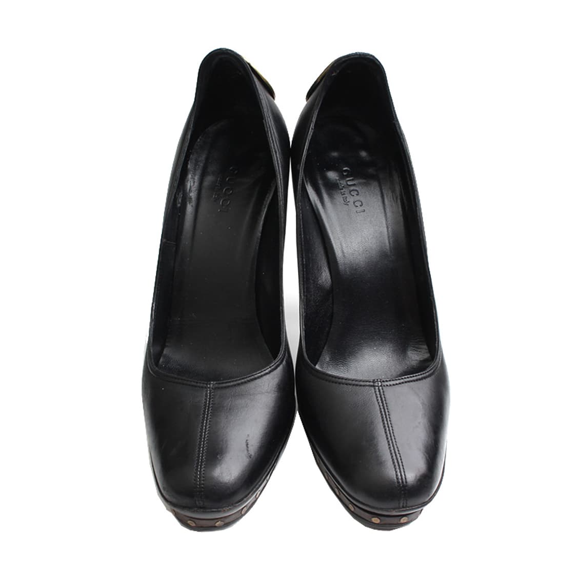 구찌 블랙 브론즈 로고 펌프스 37C 상품이미지2