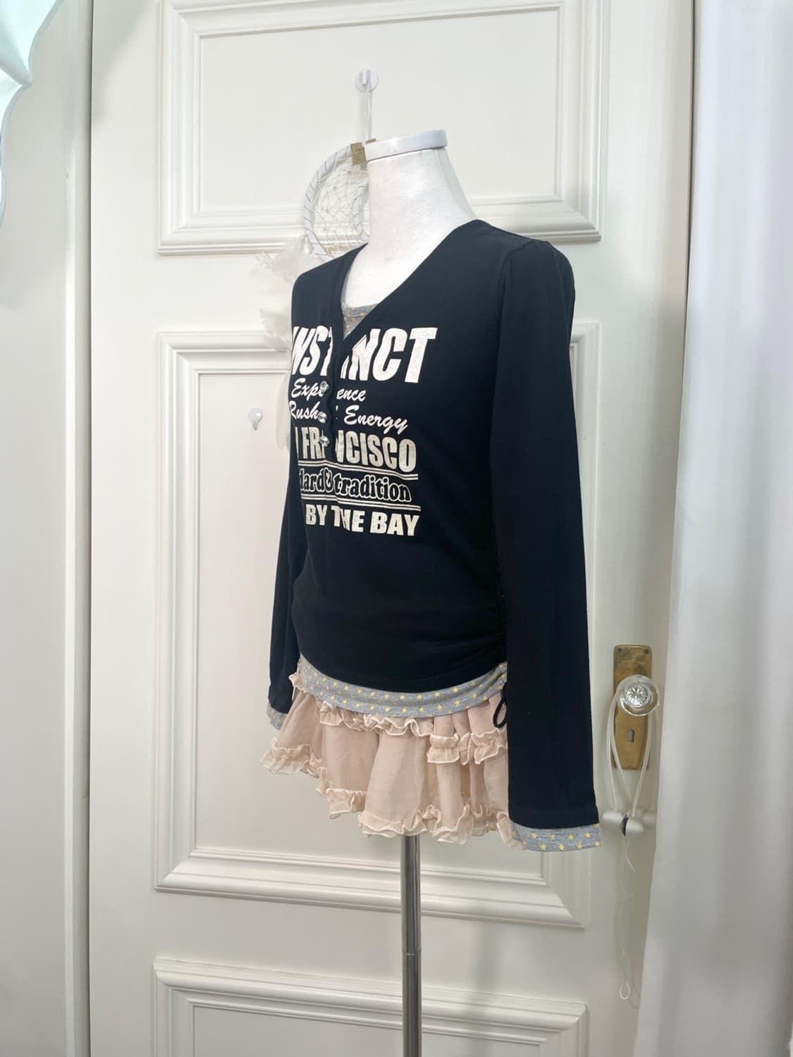 black y2k star printing long sleeve top 상품이미지2