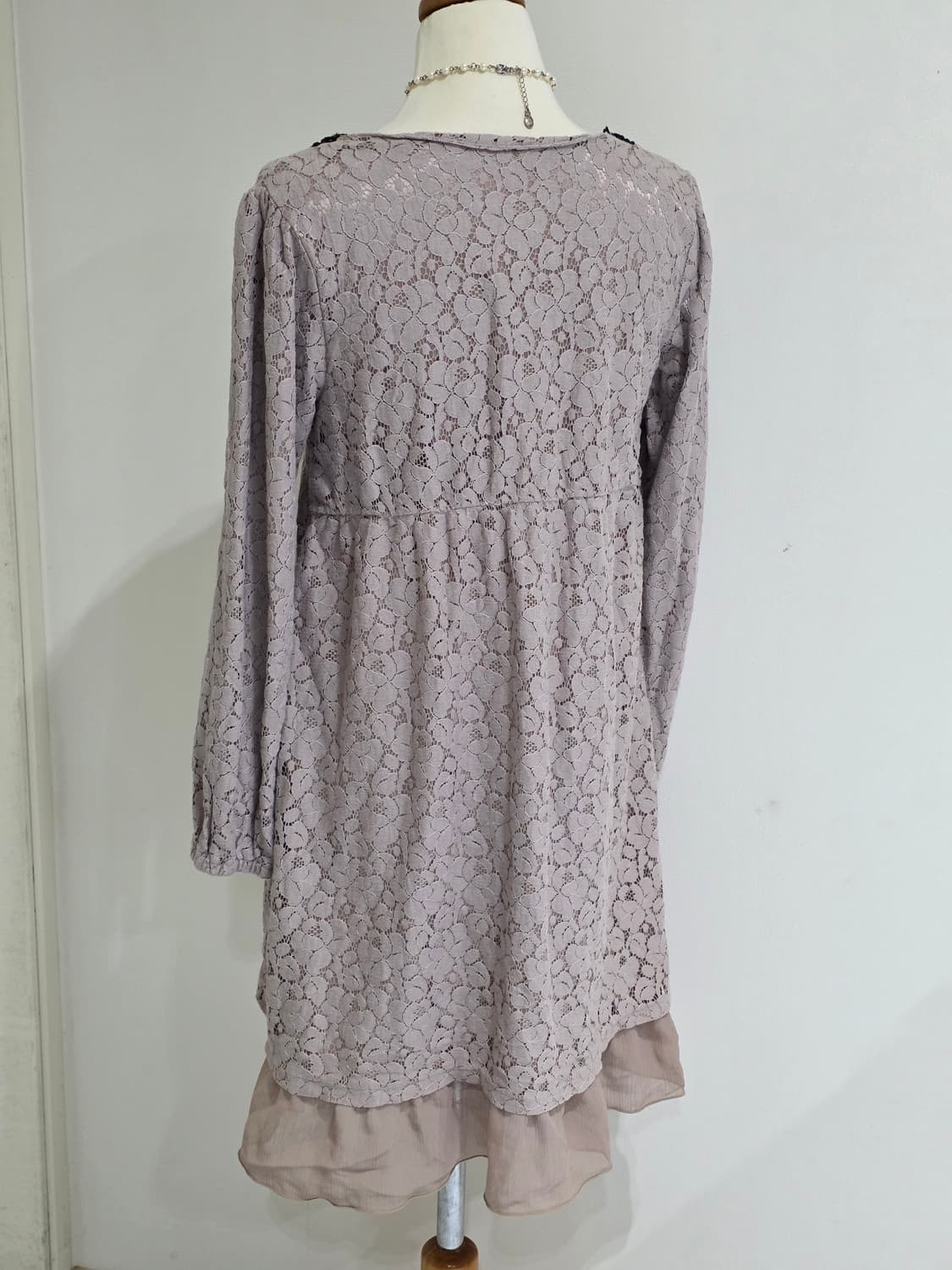 일본빈티지)밀크티라떼히메갸루 니트레이스크로셰 모리걸 레이어드원피스 상품이미지3