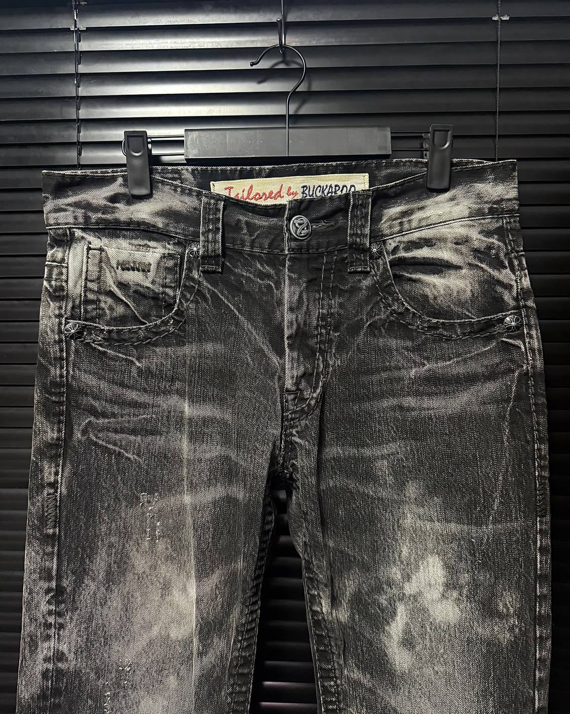 버커루 흑청 워싱 데님 팬츠 30 크롬 십자가 찡 스터드 락 고스 펑크 상품이미지2