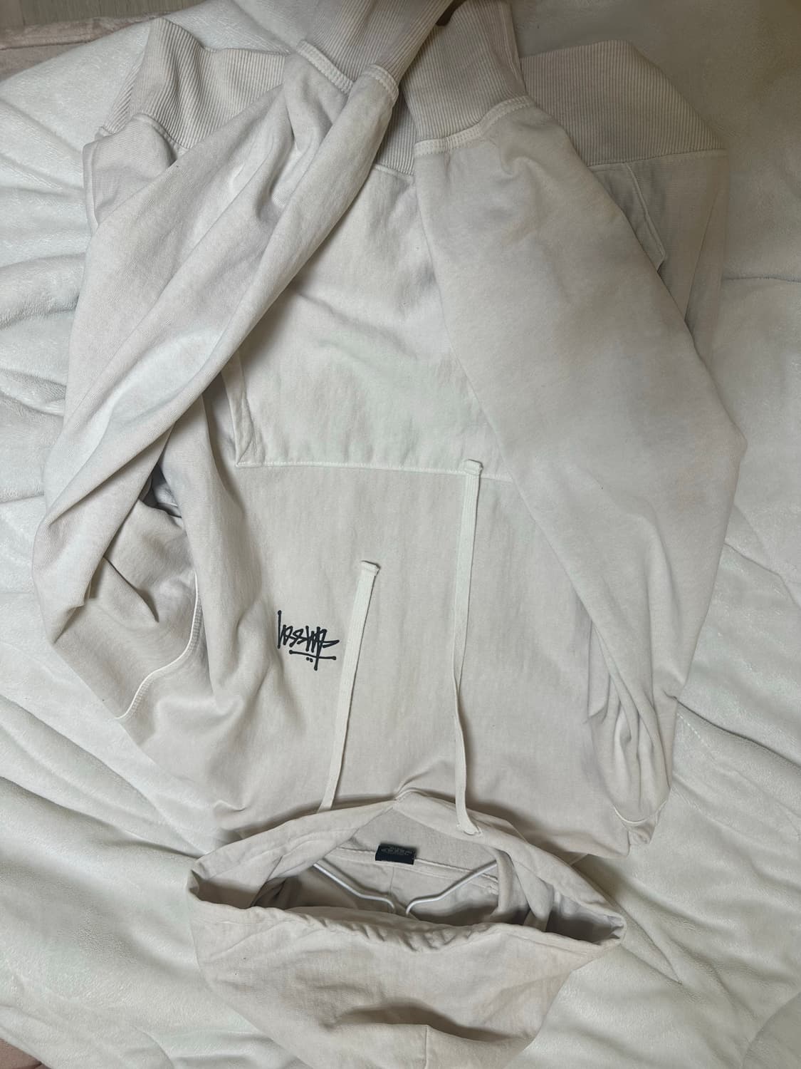 베이직 스투시 피그먼트 다이드 네츄럴 후드티 m 화이트 상품이미지2