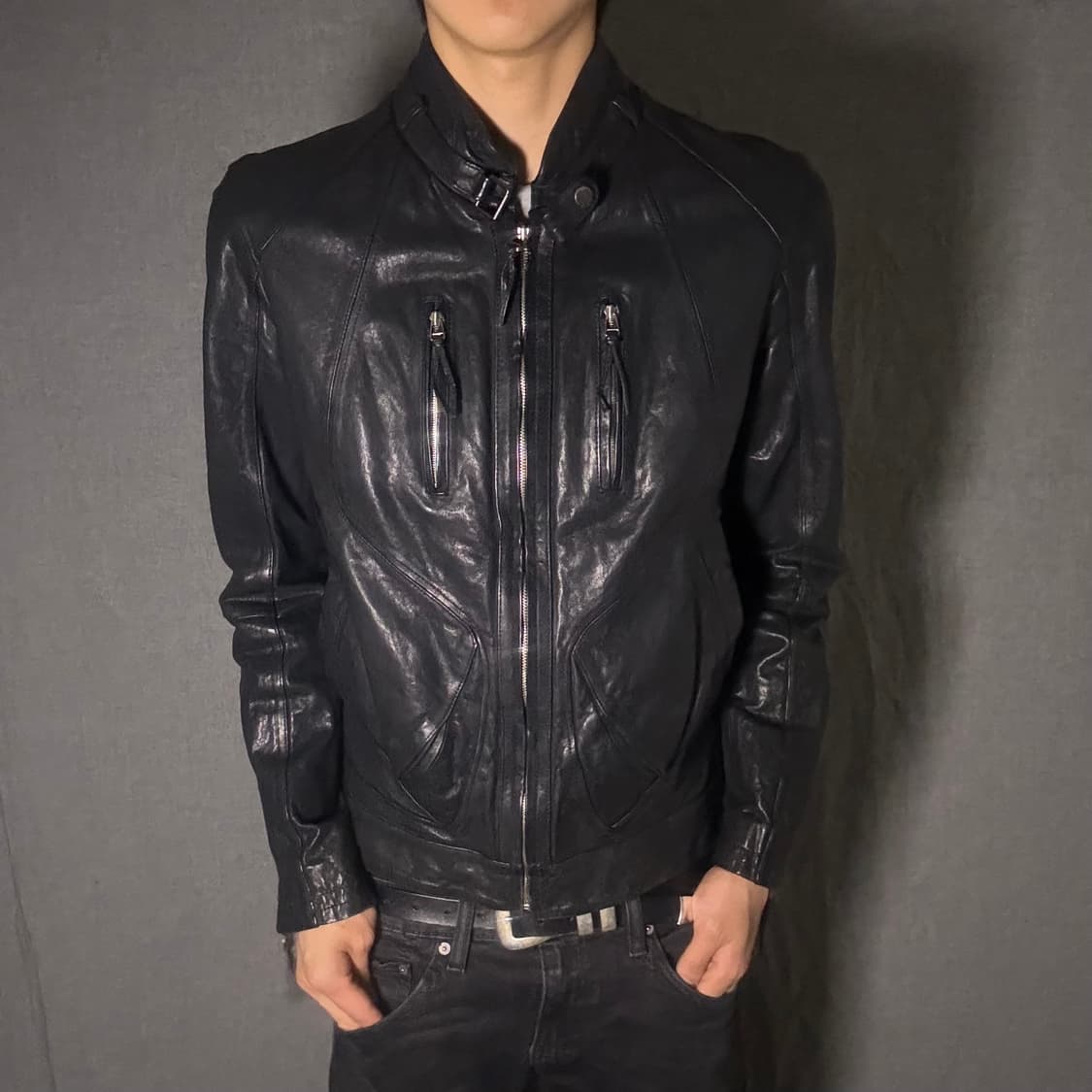 vintage black leather jacket 상품이미지7