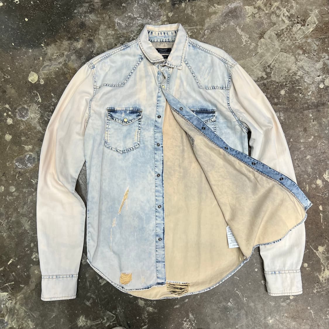 M) ZARA 자라 빈티지 워싱 데님셔츠 남방 청남방 상품이미지5