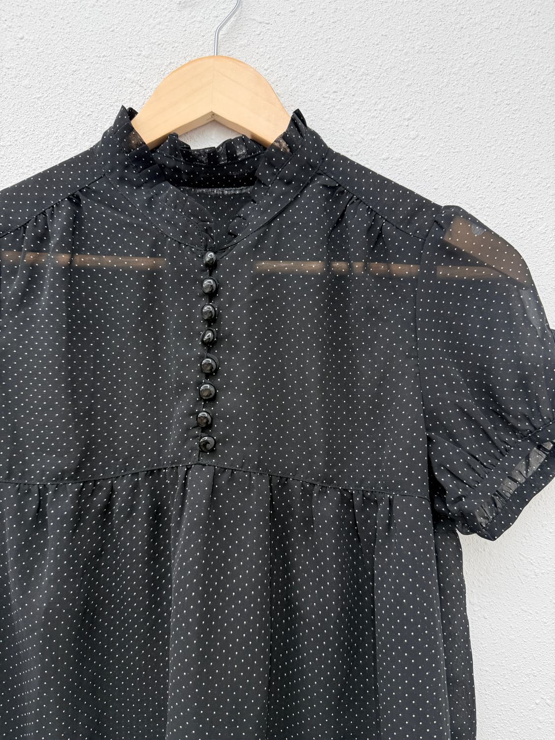 빈티지 블랙 도트 시스루 블라우스 상품이미지3