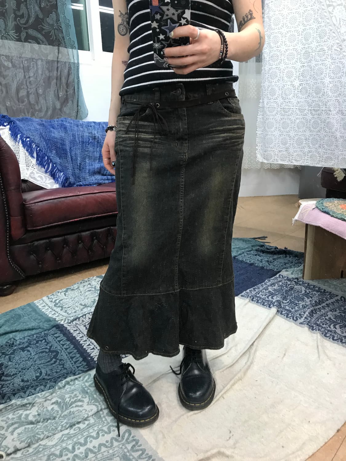 보헤미안 웨스턴 여성 워싱 데님스커트  상품이미지1