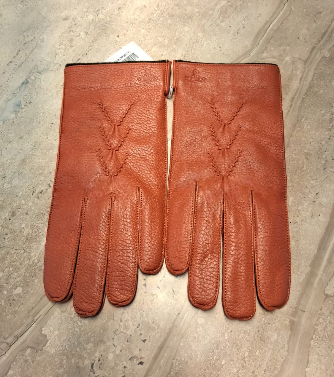 비비안웨스트우드 남성용 V 스티치 가죽 장갑 오렌지 24cm (새상품) 상품이미지3