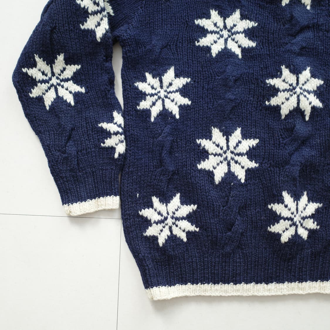 90s L사이즈 빈티지 퓨어 셔틀랜드 울 눈꽃 케이블 니트 스웨터 상품이미지5