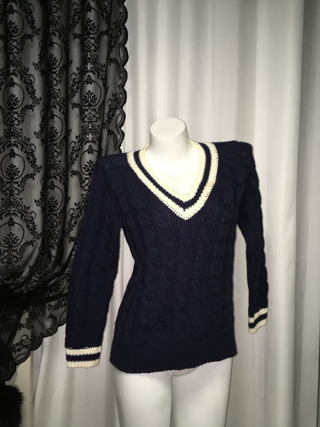 Vintage 세일러 딥 브이넥 니트 네이비 상품이미지5