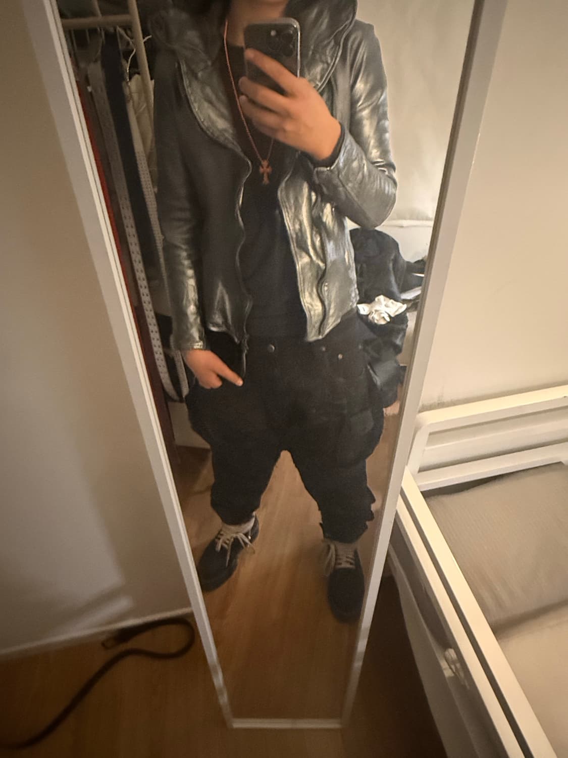 백래쉬 홀스하이드 하이넥 후디드 바이커 자켓 실버 상품이미지3