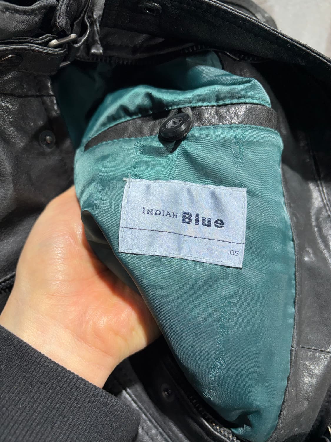 XL 인디언 블루 벨티드 카라 램스킨 레더자켓 상품이미지5