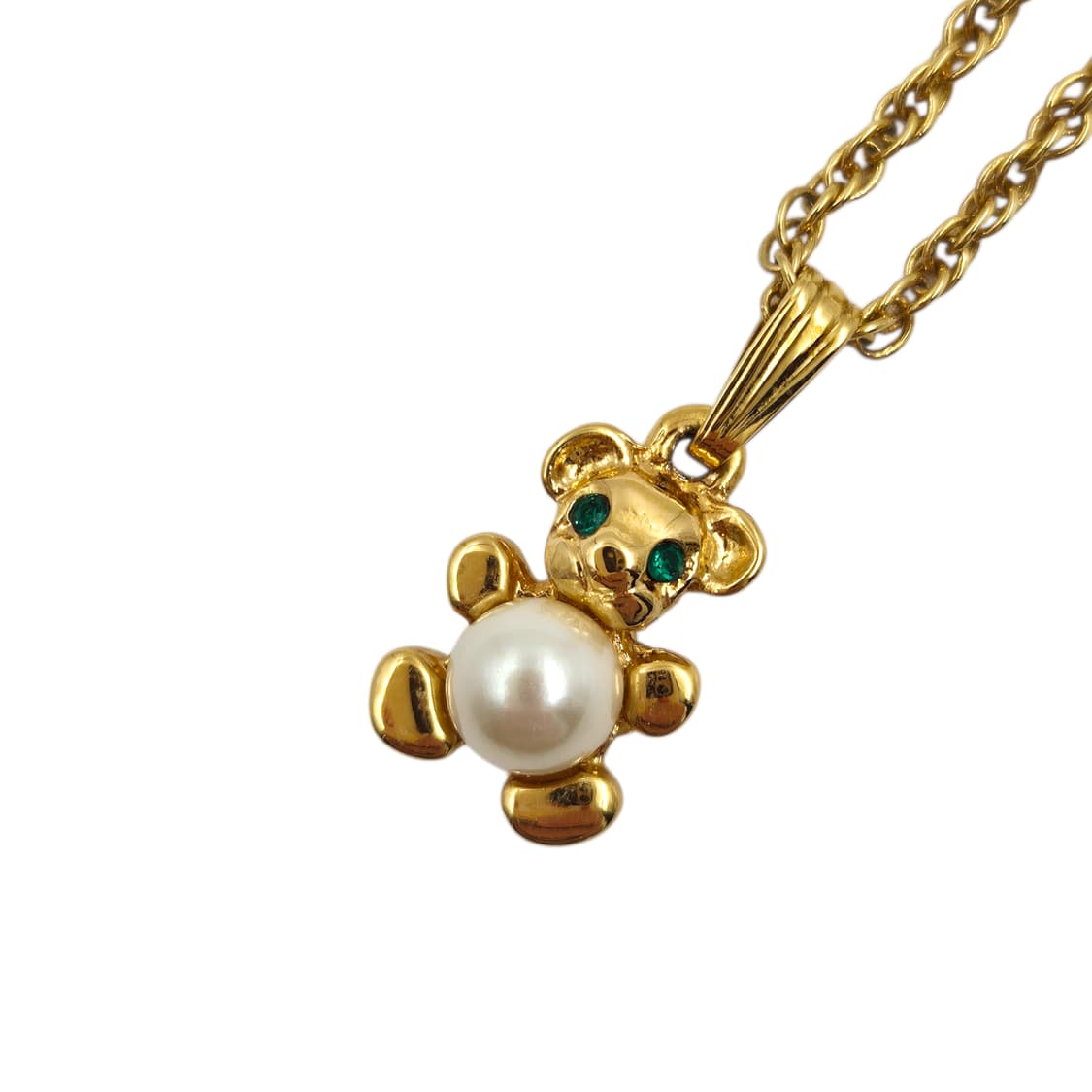80s 프랑스 꾸레쥬 골드 테디베어 진주 목걸이 상품이미지3