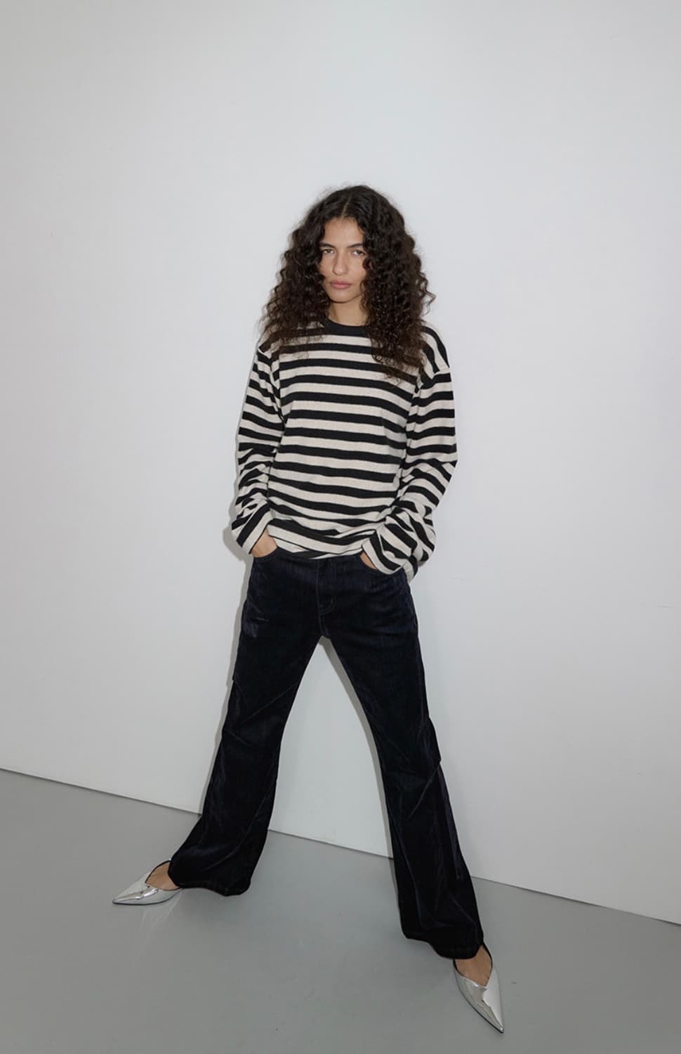 오버듀플레어 벨벳 부츠컷 데님 네이비S 상품이미지4