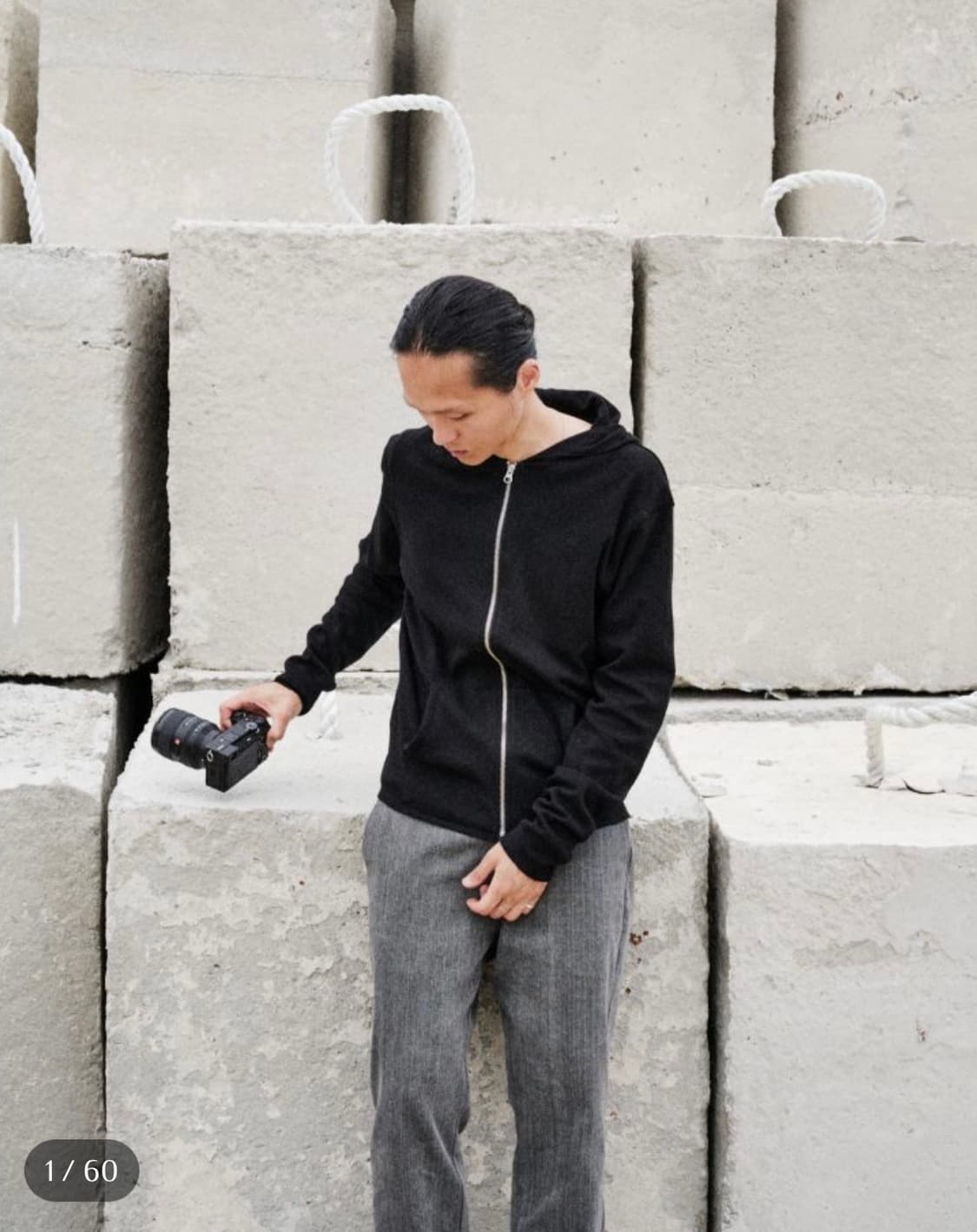 (1) mono prive textured hoodie zip 블랙 상품이미지1