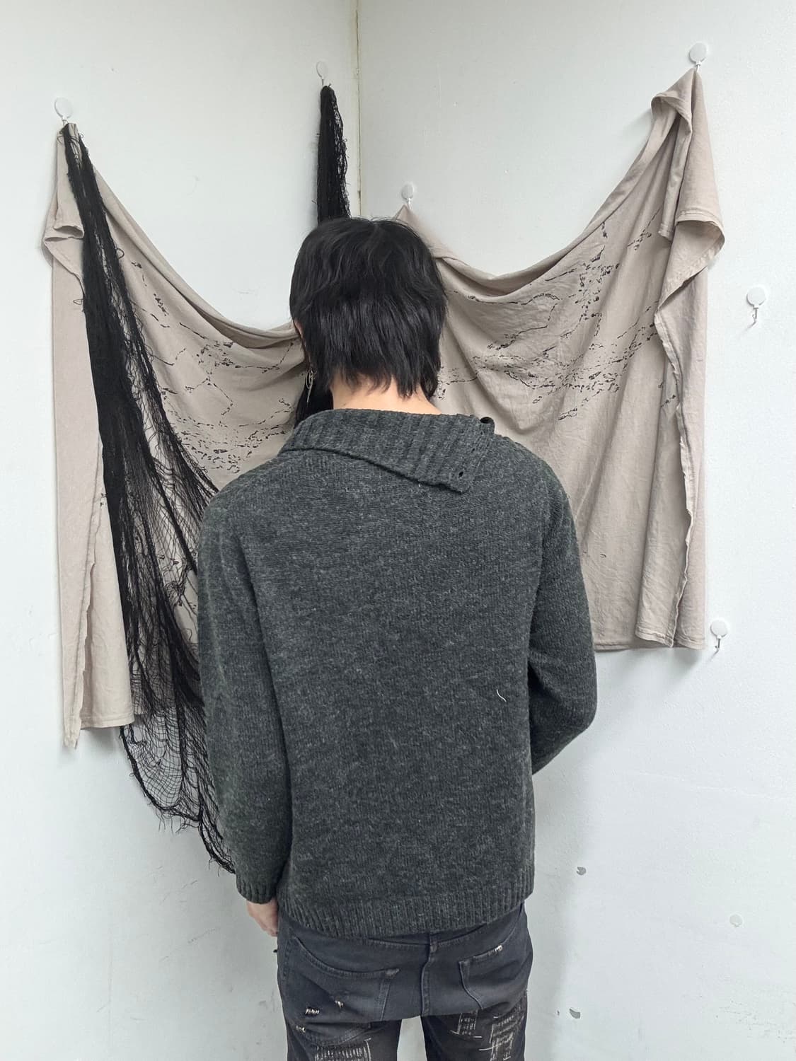 High Neck Design Button Detail Knit Slee 상품이미지3