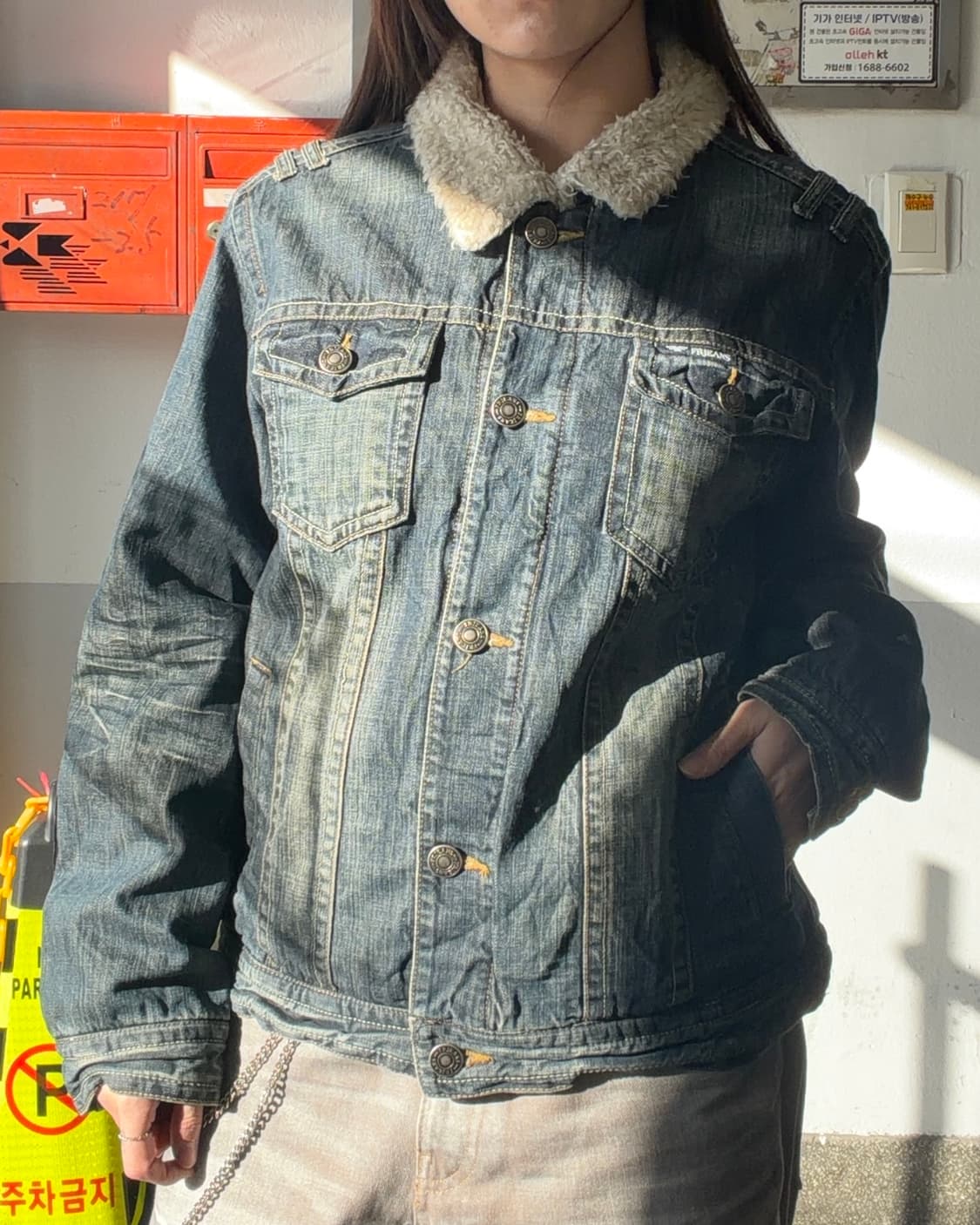 90s 빈티지 캣워싱 퍼 데님 트러커자켓 상품이미지1