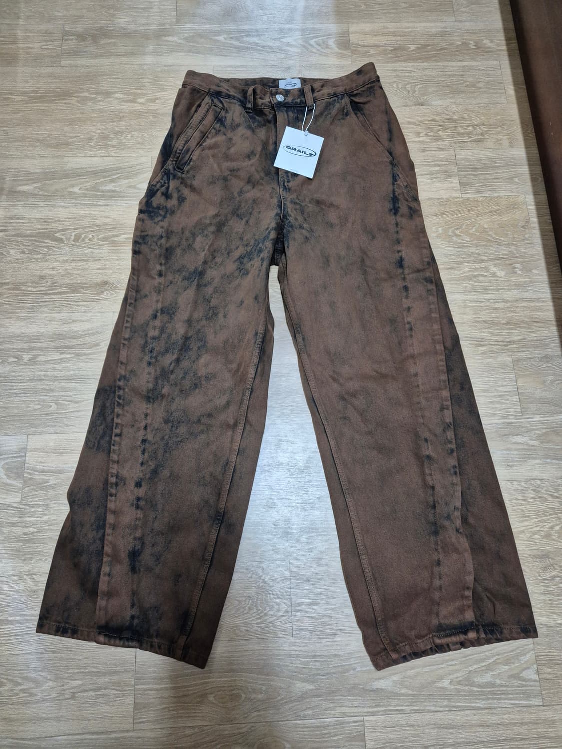 새상품 [2] 그레일즈 STREAMLINE 와이드핏 브라운 청 진 팬츠 상품이미지4