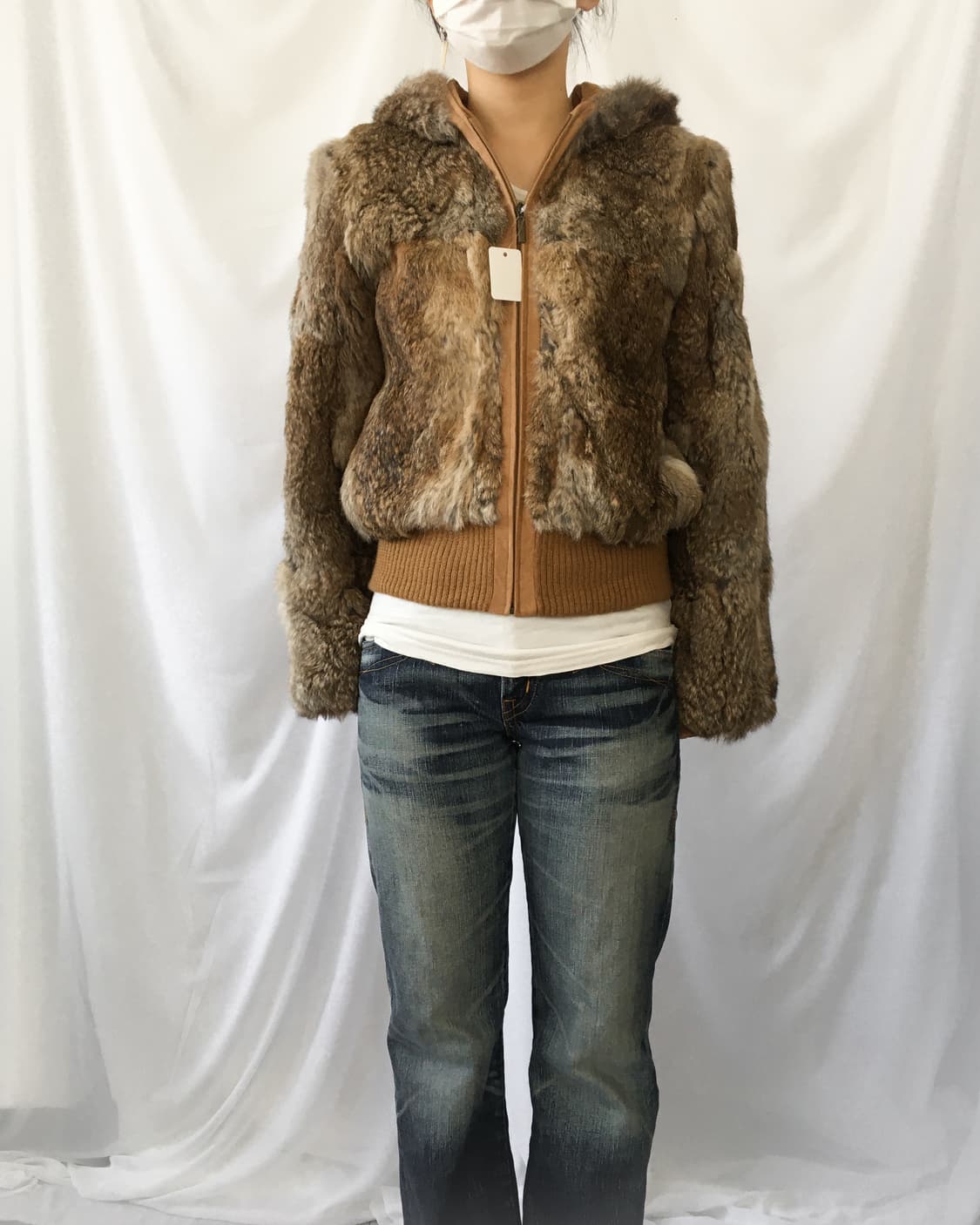 Rabbit fur hood zip up jacket 상품이미지1