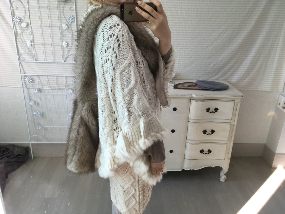 INGNI 아이보리 니트 후드 케이프 상품이미지6