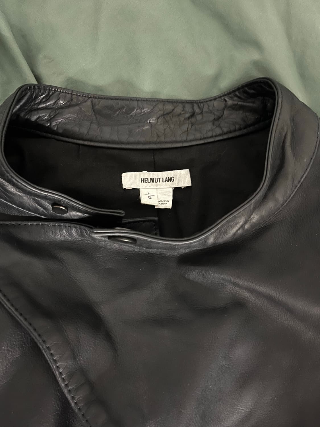 (L) 헬무트랭 블랙 다이어그널 리얼레더 라이더 자켓 상품이미지3