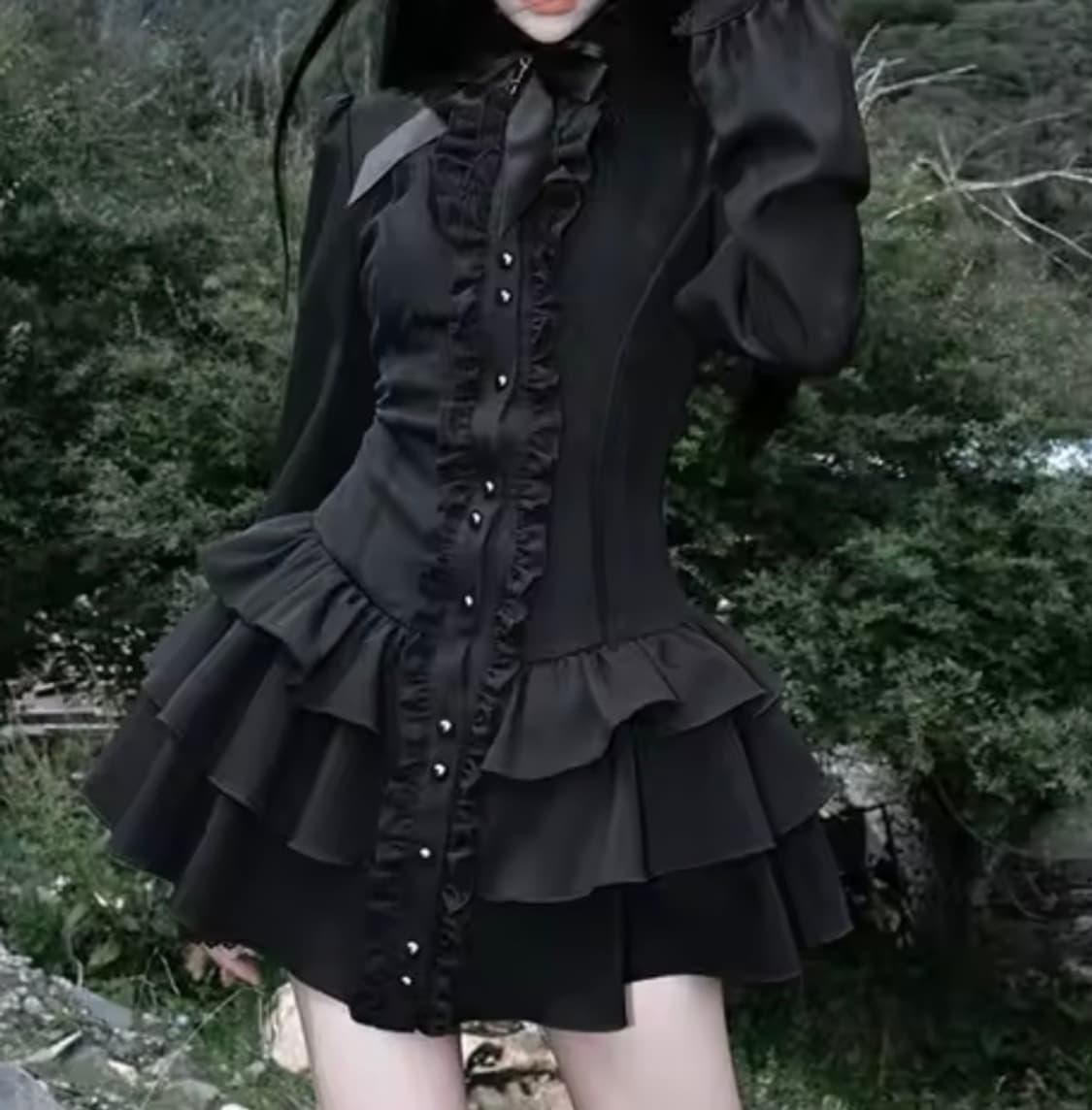 블랙 고스 펑크 프릴 원피스 양산형 지뢰계 L 상품이미지1