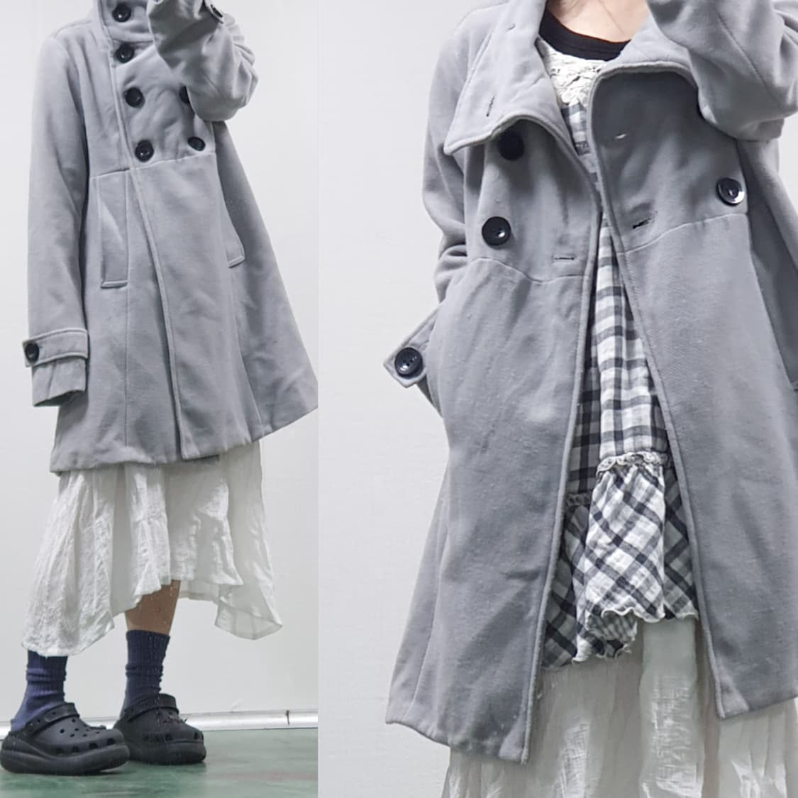 하이넥 하프 코트 블루 그레이 상품이미지5