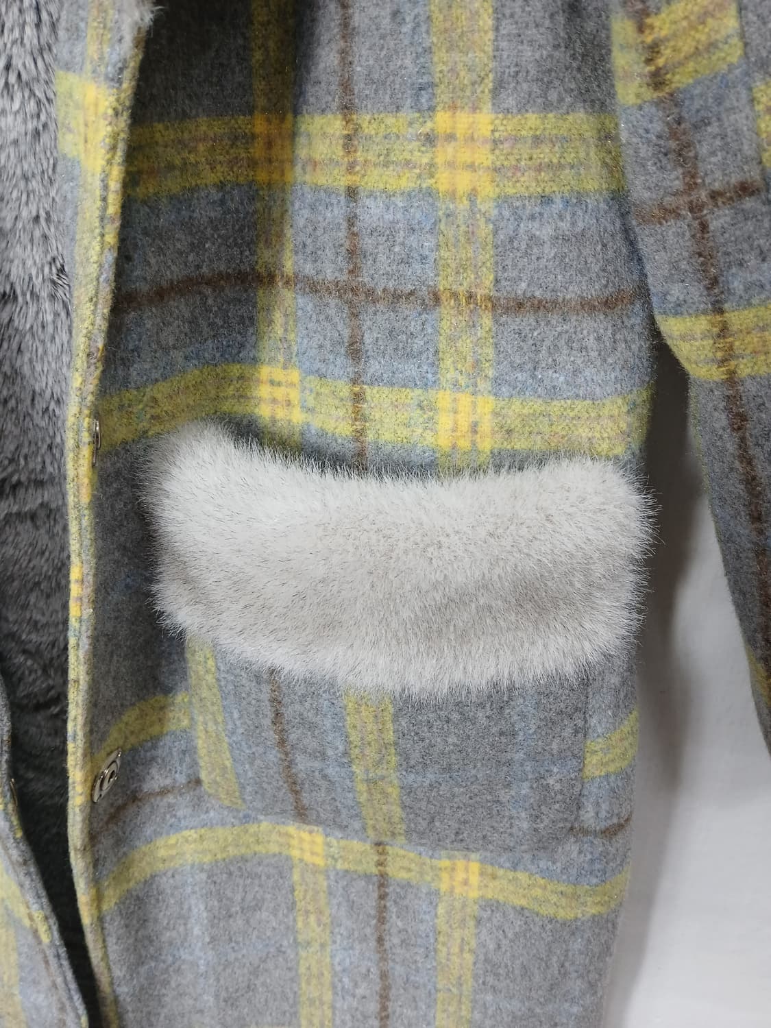 그레이옐로우 체크모직 밍크퍼 롱 코트 90 S 새제품 상품이미지4