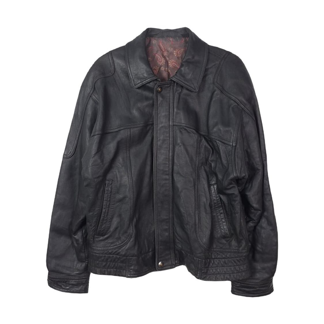 페이즐리 라이닝 블랙 램스킨 레더 봄버 자켓 L 상품이미지1