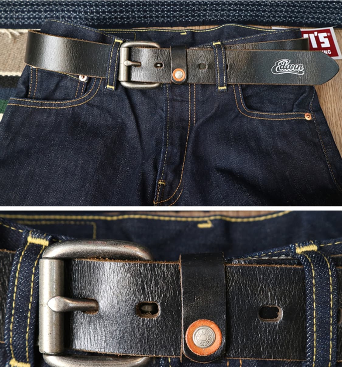 일본판 EDWIN 에드윈 두툼 튼튼한 소가죽 벨트 29-32 상품이미지7