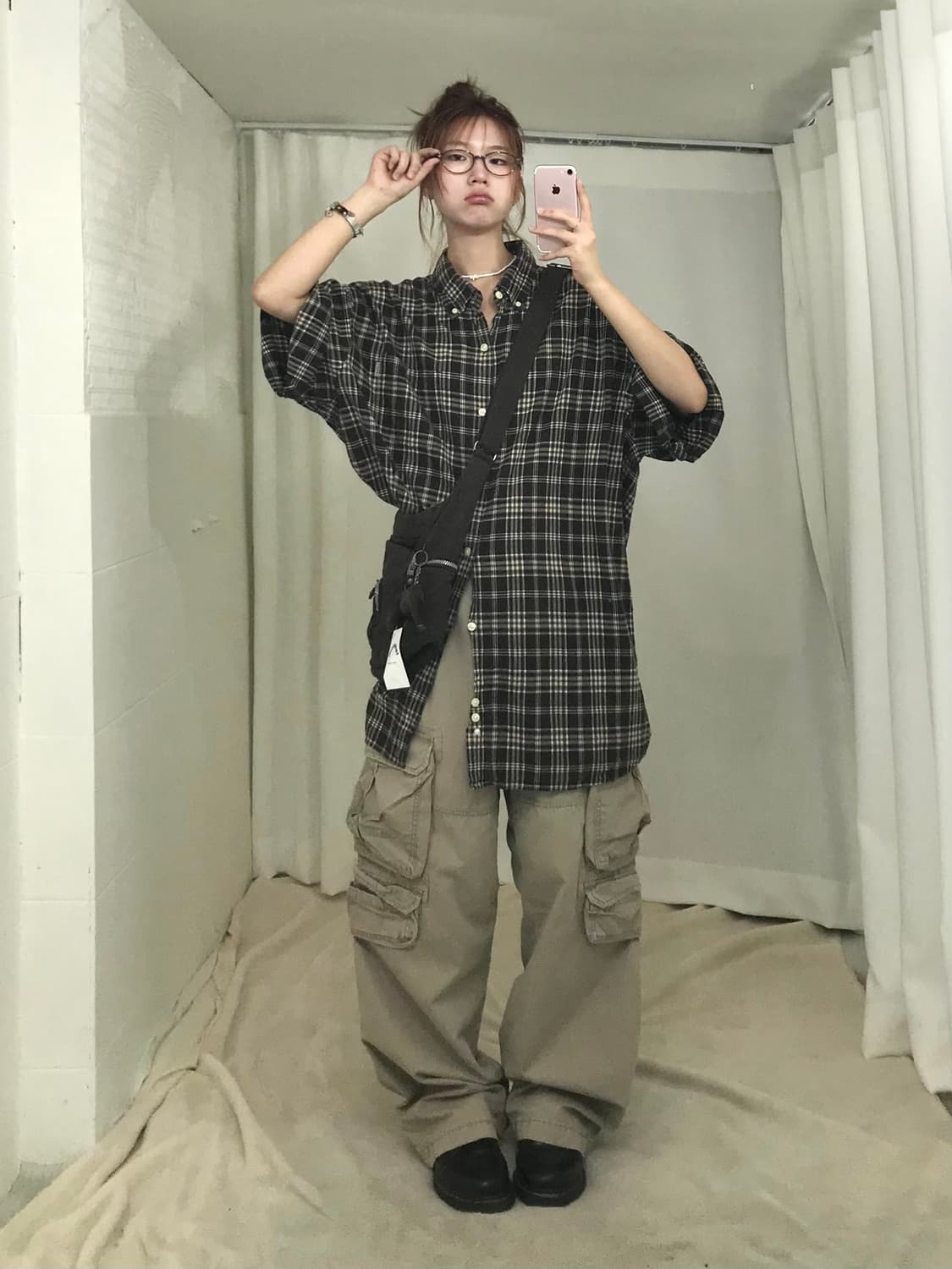 🤓 칼하트 브라운 체크 셔츠, 카고팬츠 코디 세트 상품이미지2