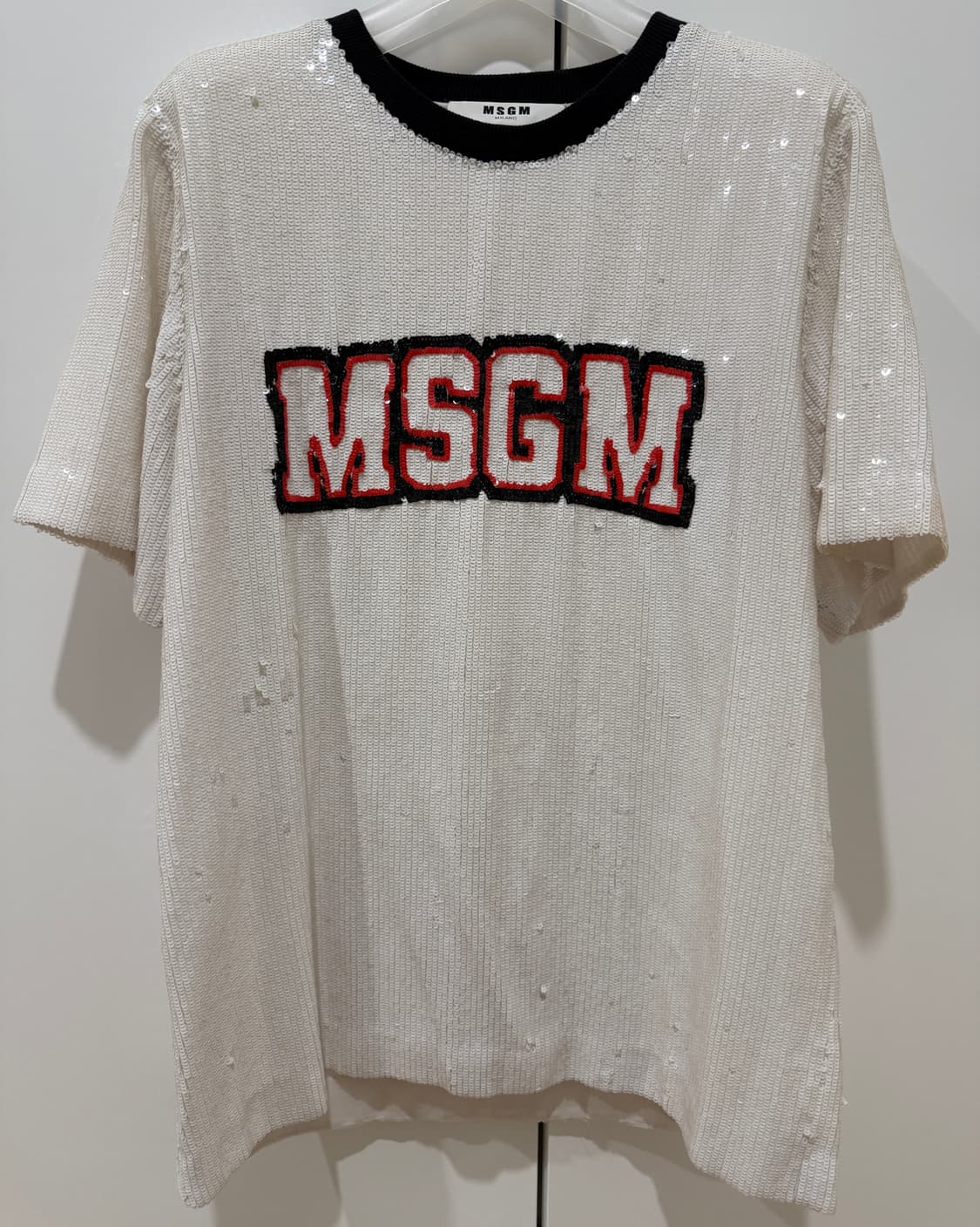 MSGM 화이트 스팽글 로고 반팔 티셔츠 38 상품이미지1