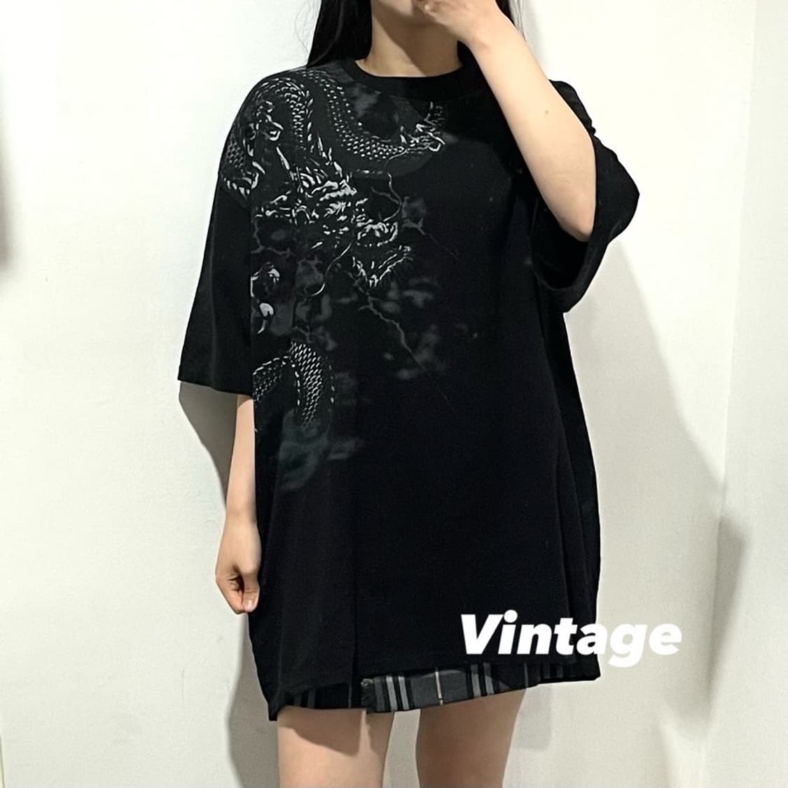 드래곤 호랑이 자수 펑크 프린팅 반팔티 상품이미지1